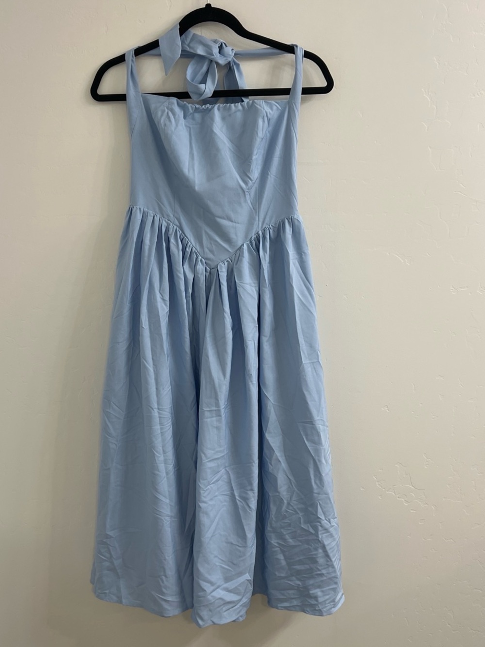 Light Blue Midi Dress with Halter Tie